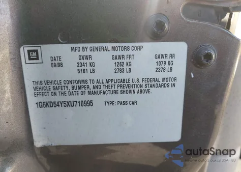 1999 Cadillac Deville Standard from USA, damaged, VIN 1G6KD54Y5XU710995